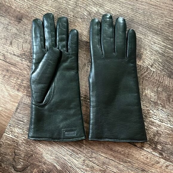 Coach Leather Sherpa Lined Gloves Embossed Logo - Picture 1 of 5